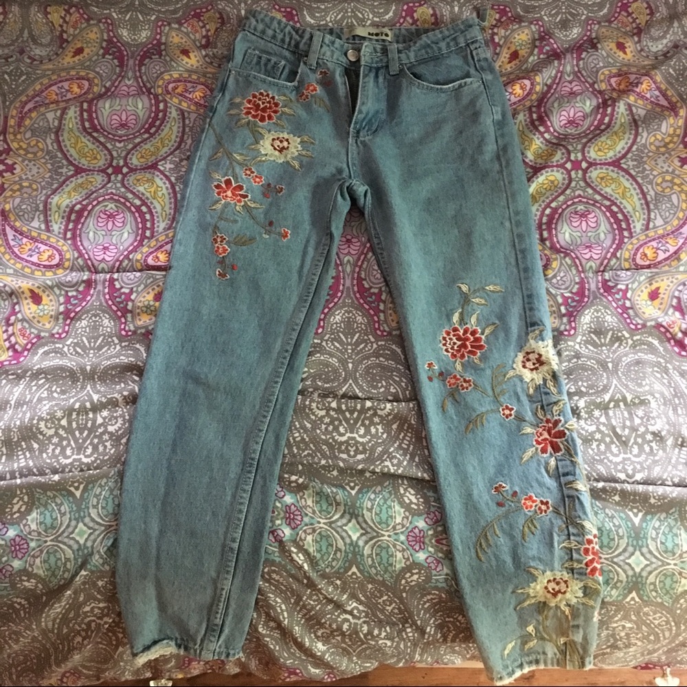 Topshop Embroidered Jeans